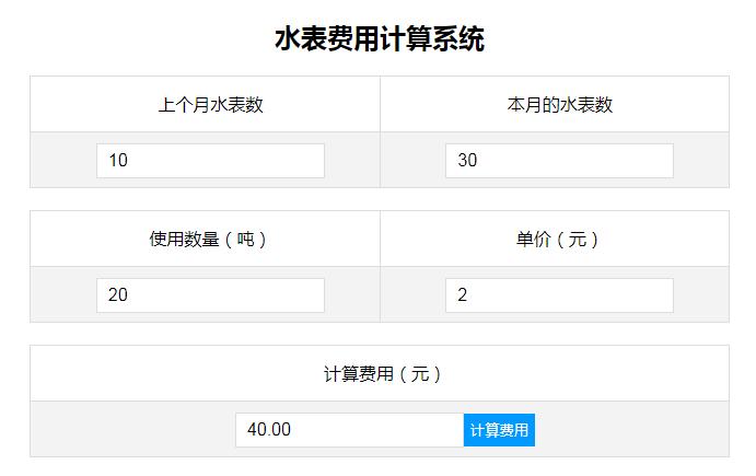 一個(gè)簡單的水費(fèi)用量計(jì)算系統(tǒng)代碼分享 一個(gè)簡單的水費(fèi)用量計(jì)算系統(tǒng)代碼分享